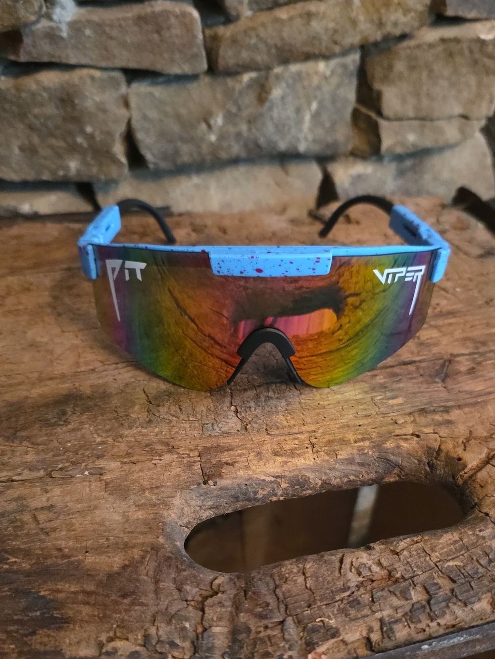 Pit Viper Men's Sunglasses – Light Blue Frame with Rainbow Mirrored Lens